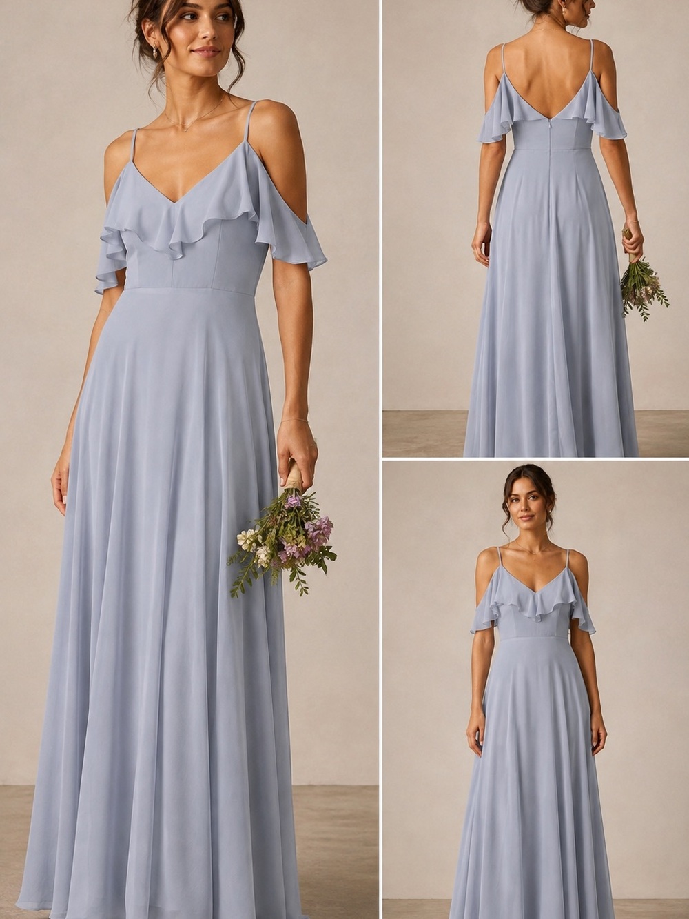 Jenny Yoo Collection Mila Morning Mist Chiffon Bridesmaid Maxi Dress Size 6